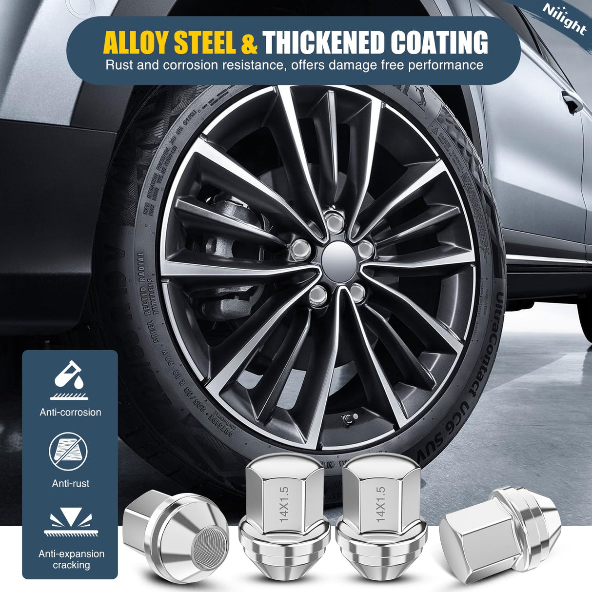 20PCS M14x1.5 Lug Nuts Compatible with 2012-2018 Ram 1500 | for 2019-2022 Jeep Wrangler/Gladiator 2011-2024 Grand Cherokee One-Piece Solid Chrome Steel OEM Factory Wheel Nuts Replace
