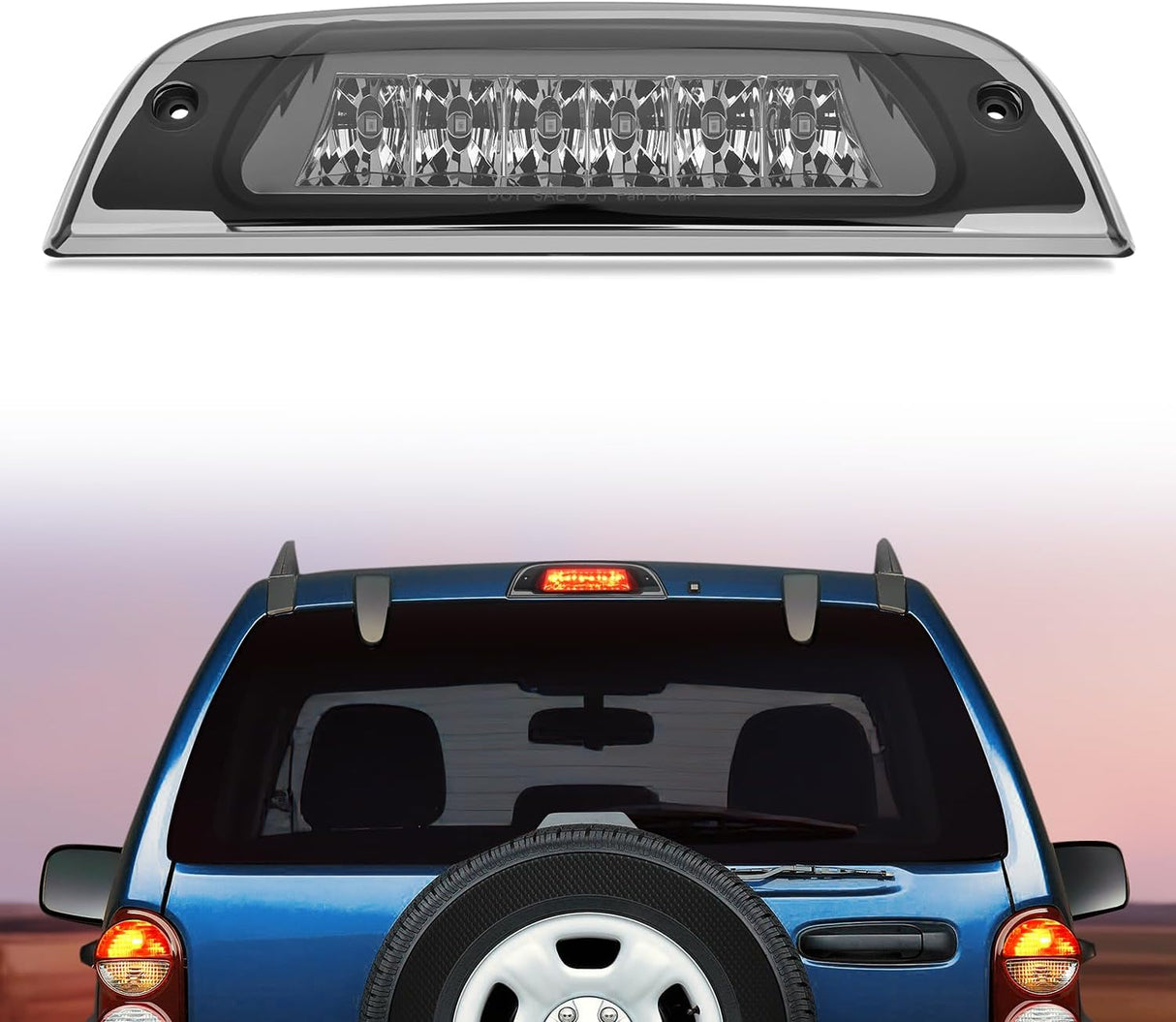Third Brake Light Tail High Mount 3rd Stop Lights Smoked Lens Compatible with Jeep Liberty 2002 2003 2004 2005 2006 2007 Van SUV Rear Center Cab Lamp