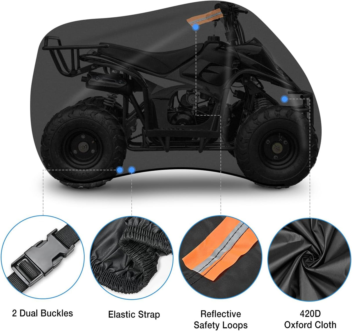 ATV Cover Waterproof 420D Heavy Duty Ripstop Material Black Protects 4 Wheeler from Snow Rain All Season All Weather UV Protection Fits up to 86 Inch Nilight