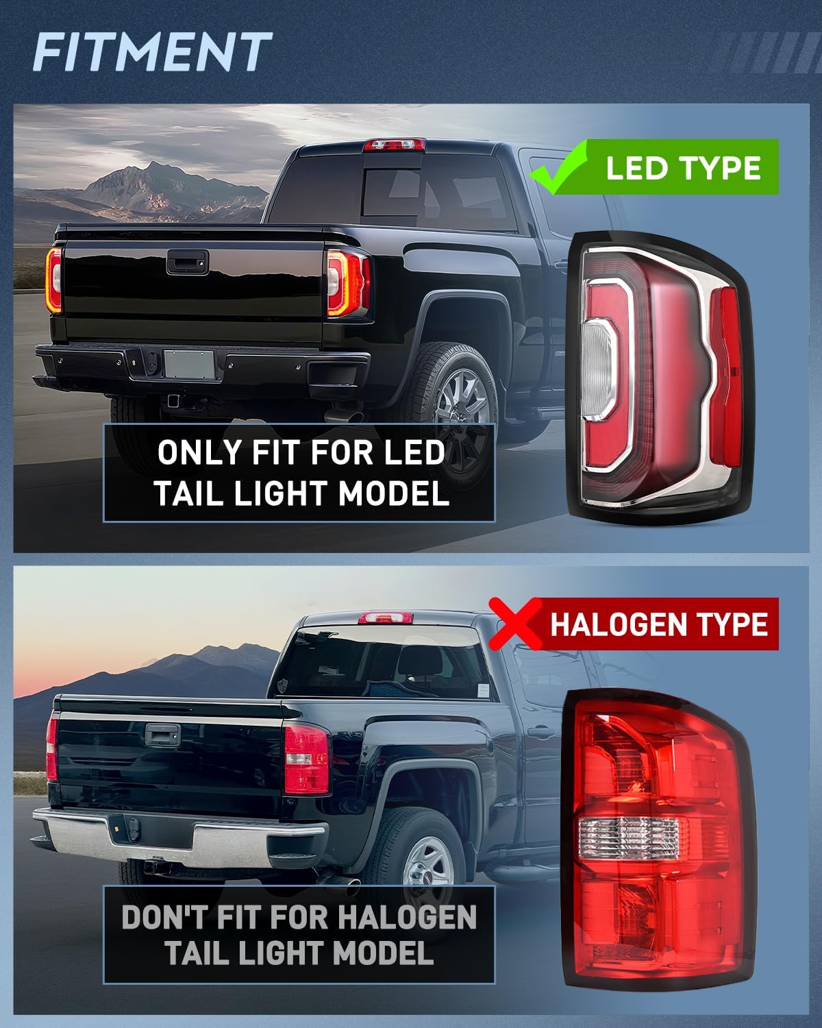 Taillight Assembly Compatible with 2016 2017 2018 GMC Sierra 1500 Tail Light with LED Type OE Style Rear Lamp Replacement Passenger Side