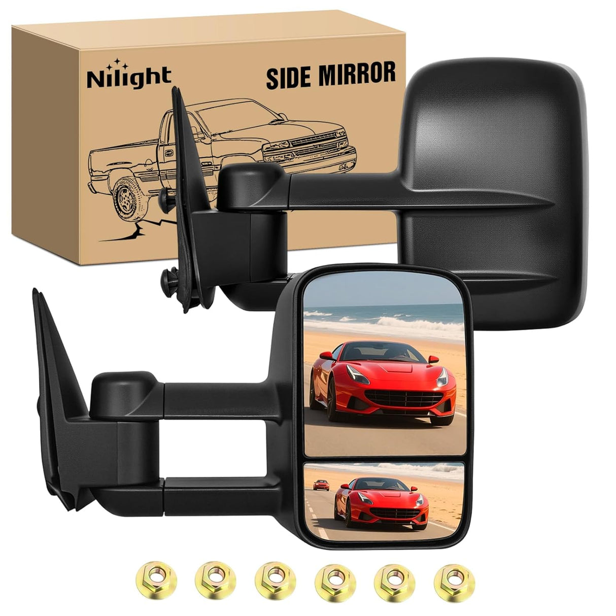 Towing Mirrors Manual Adjusted Flat Convex Glass Telescoping Folding Compatible With 1999-2002 Chevy Silverado GMC Sierra 1500 2500 3500 Suburban Tahoe Avalanche Yukon