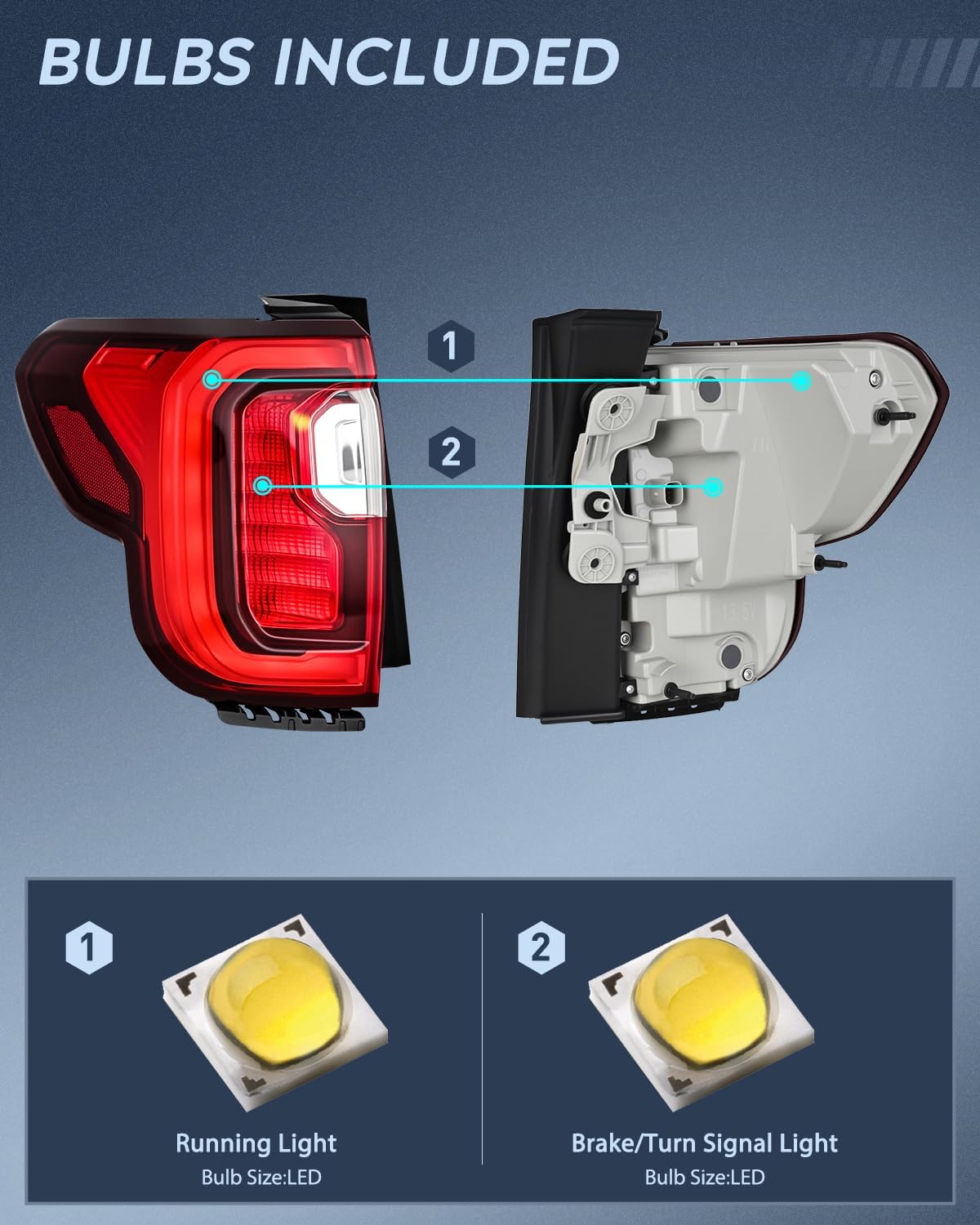 Taillight Assembly Compatible with 2020 2021 2022 2023 GMC Acadia | SL SLE SLT Denali LED Outer Tail Light Replacement OE Style Chrome Bezel Driver Side