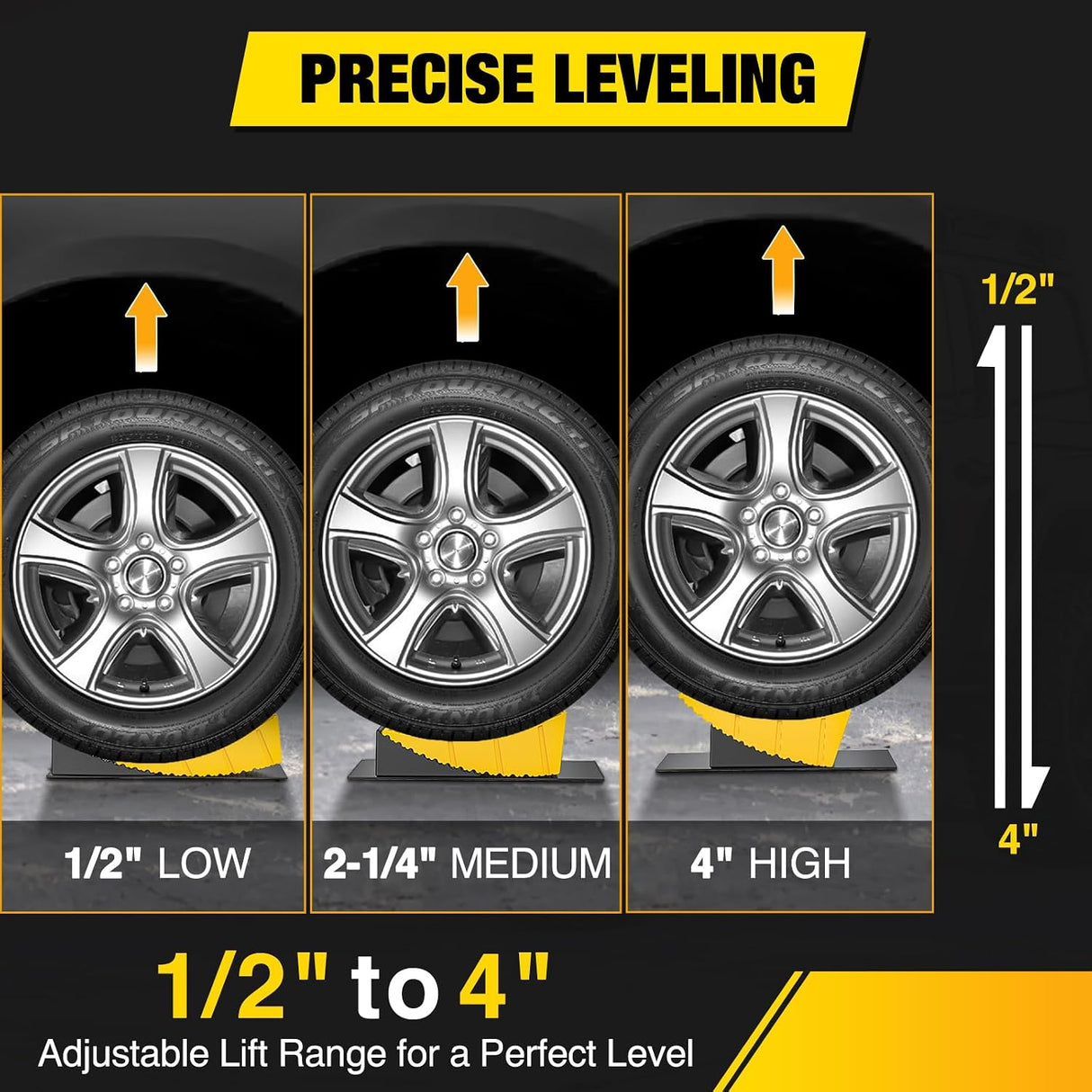 RV Levelers 2 Pack, Curved Camper Leveler with Chocks, Up to 35,000lbs | 1/2 Inch–4 Inch Leveling, Campers / Trailers / Motorhomes, Portable, Helping make RV leveling faster and easier
