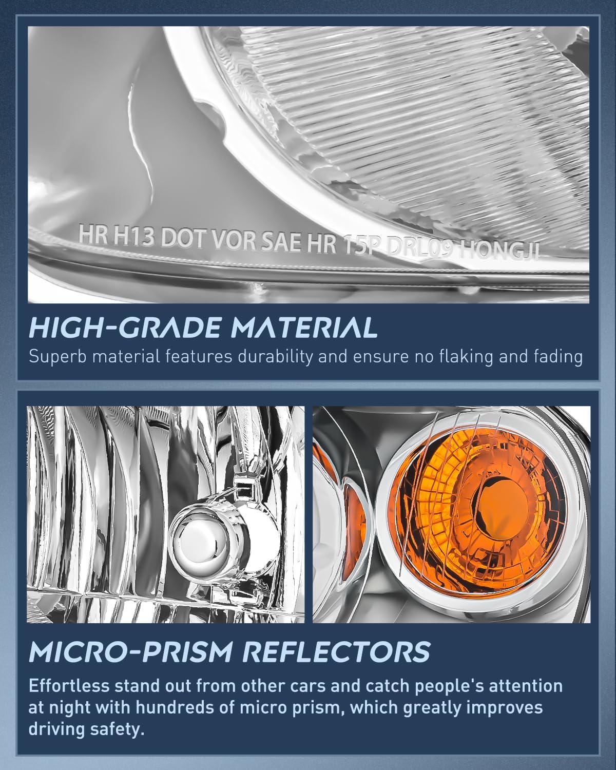 Headlight Assembly Compatible with 2006 2007 2008 2009 2010 2011 Chevy HHR Halogen Type Factory OE Style Chevrolet HHR Replacement Chrome Housing Amber Reflector Passenger and Driver Side