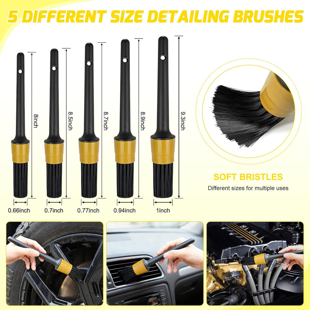 Automotive Tools 52PCS Car Detailing Kit Auto Cleaning Tools Wash Set with Storage Carry Bag Home Use for Interior Exterior Deep Clean Polish Car Care Windshield Dashboard Seat Air Vents Wheels Tires, Yellow