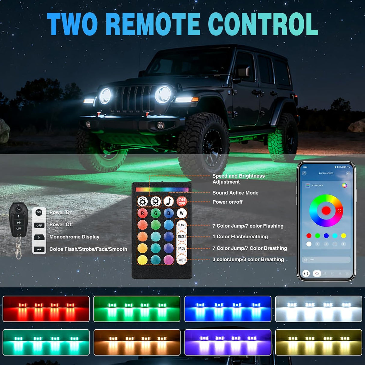 RGBW LED Rock Lights Kit, 4 Pods 22LED Wide Angle Remote & Bluetooth App Dual Control with Music Modes Multicolor Underglow Neon Wheel Well Light Fit for ATV UTV SUV Offroad Truck RZR Boat