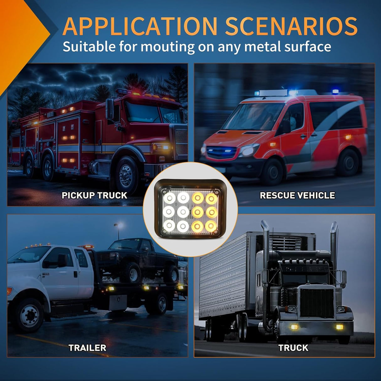 12LED Magnetic Wireless Trailer Lights 2PCS Rechargeable Portable Hazard Beacon Warning Light Amber and White Emergency Strobe Light for Trucks Trailers Vehicles Cars Bus Surface Mount