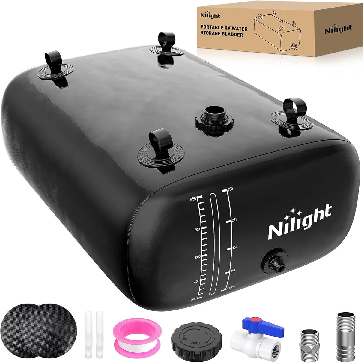 246Gal/1000L Water Storage Bladder, RV Potable Water Bladder Tank Camping 1000D PVC Foldable Collapsible Storage Containers for Truck Bed Carrier Garden Irrigation Emergency Water Use, Black