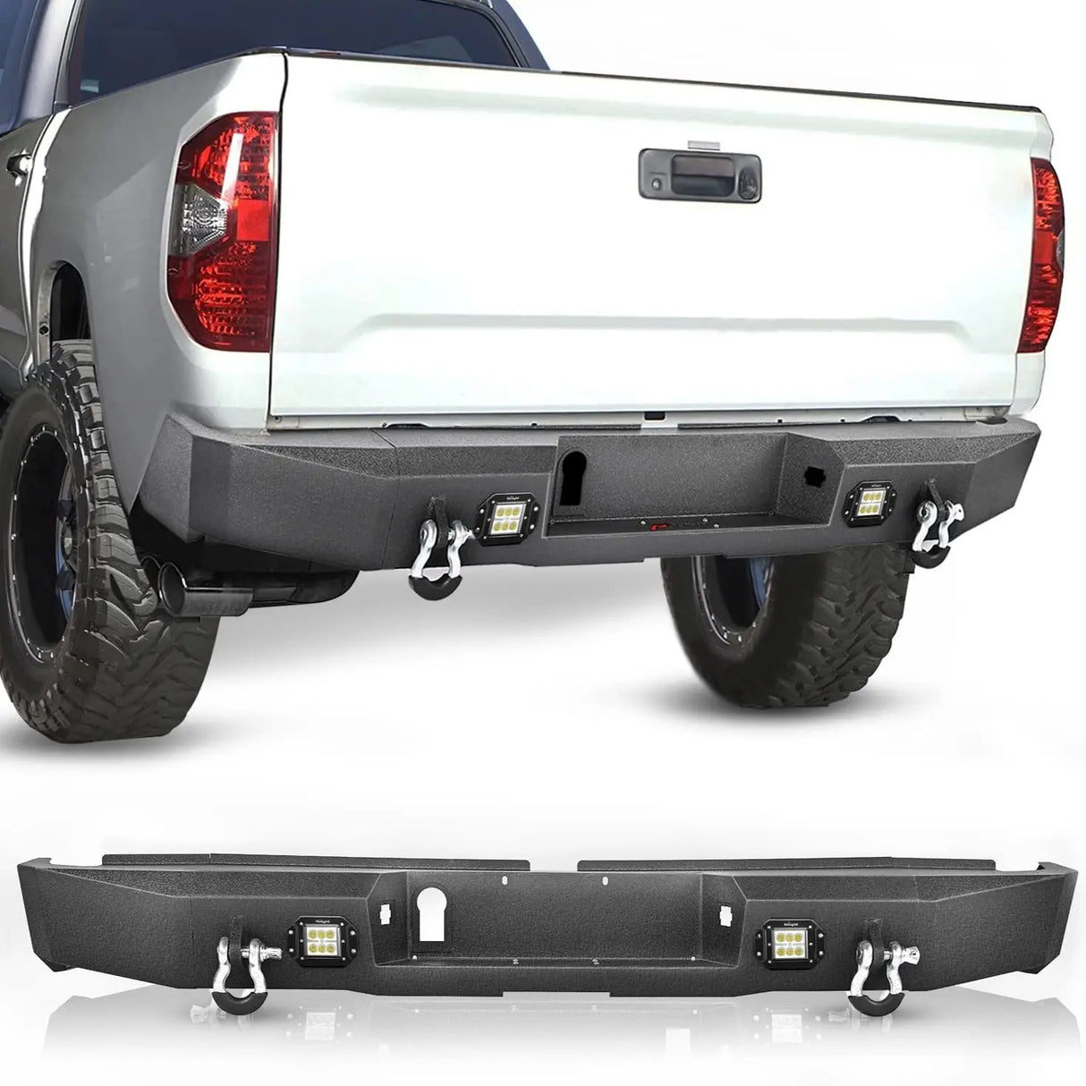 Front Bumper Nilight Rear Step Bumper for 2014 2015 2016 2017 2018 2019 2020 2021 Toyota Tundra Full Width Pickup Truck Rear Step Textured Black Steel with 2X Upgraded 18W LED Lights D-Rings, 2 Years Warranty
