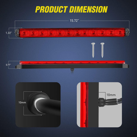 16 Inch 12 LEDs Red Trailer Light Bar Nilight