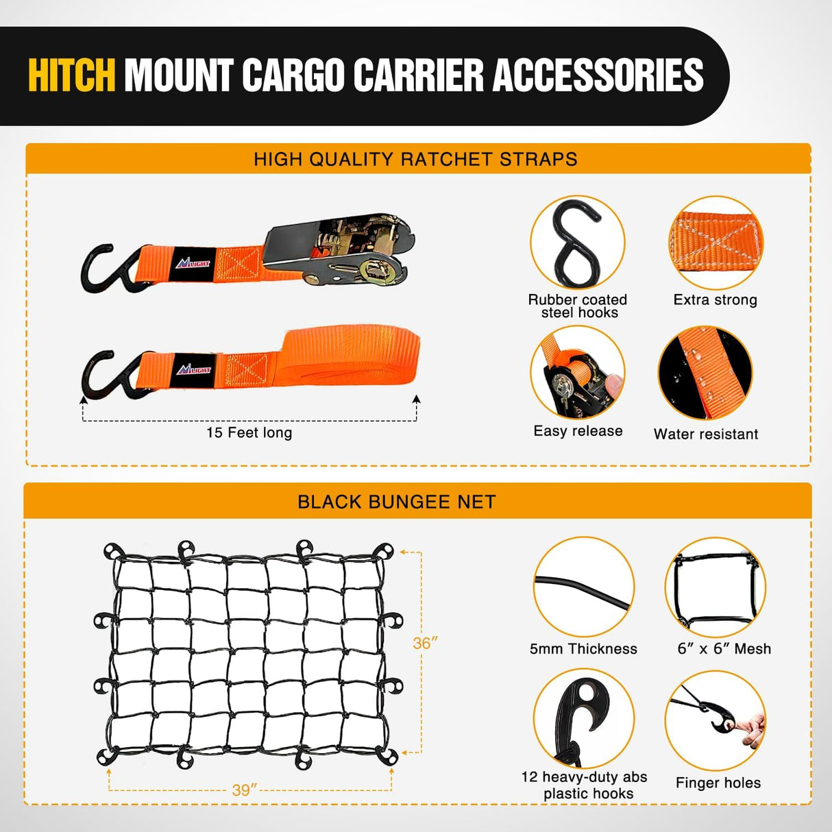 Universal Roof Rack Cargo Basket 43Inch x 39Inch x 6Inch With Cargo Net Ratchet Straps Luggage Holder Nilight