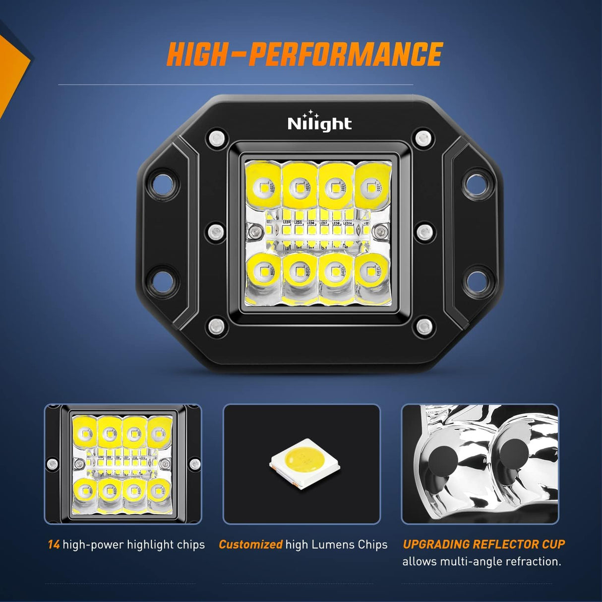4PCS 42W Flush Mount LED Light Pods - Upgraded Spot Flood Combo Beam Driving, Work, Backup, Reverse, Grill Mount Light for Offroad 4x4 Truck SUV
