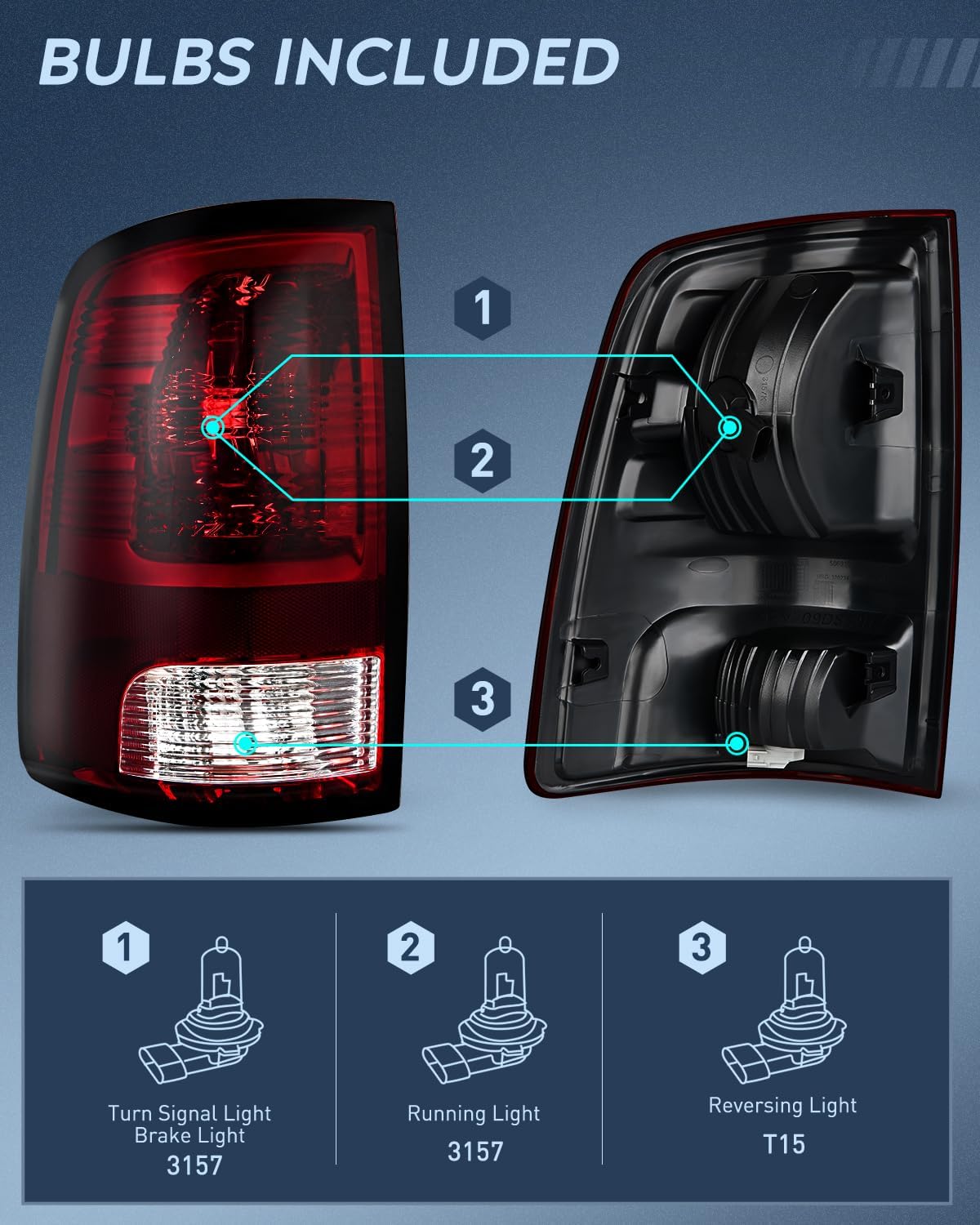 Taillight Assembly Compatible with 2009 2010 2011 2012 2013 2014 2015 2016 2017 2018 Dodge Ram 1500 2500 3500 2019 2020 2021 Classic Rear Lamp OE Style Driver Side Dark Red