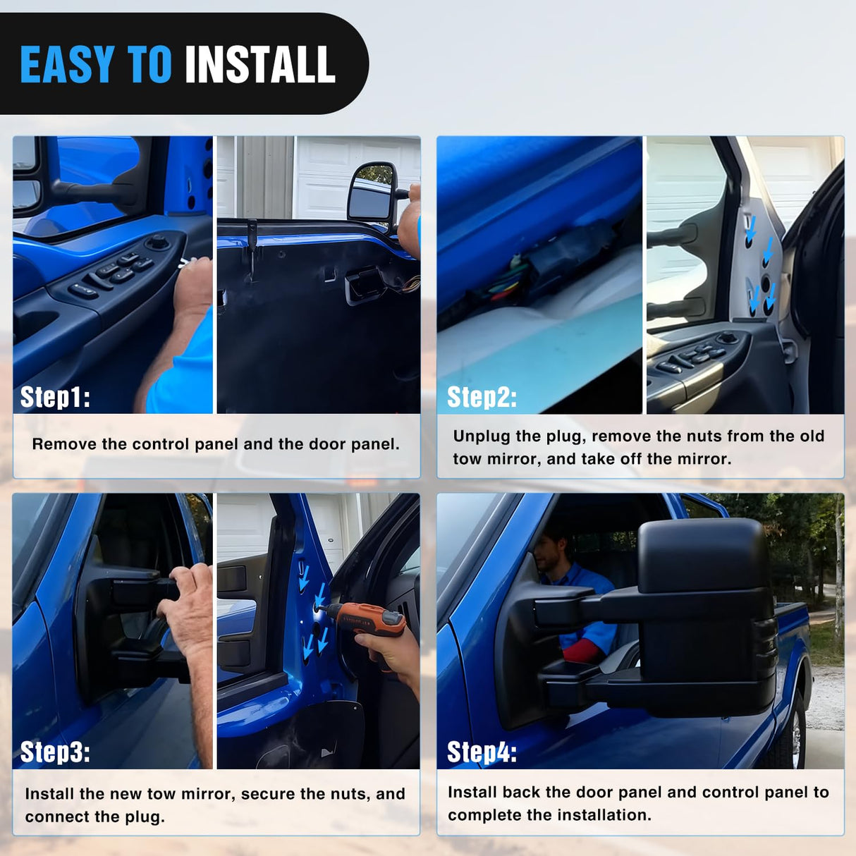 Towing Mirrors Turn Signal Puddle Lights Power Heated Adjustable Glass Manual Telescoping Folding Compatible With 1999-2007 Ford F250 F350 F450 F550 Super Duty