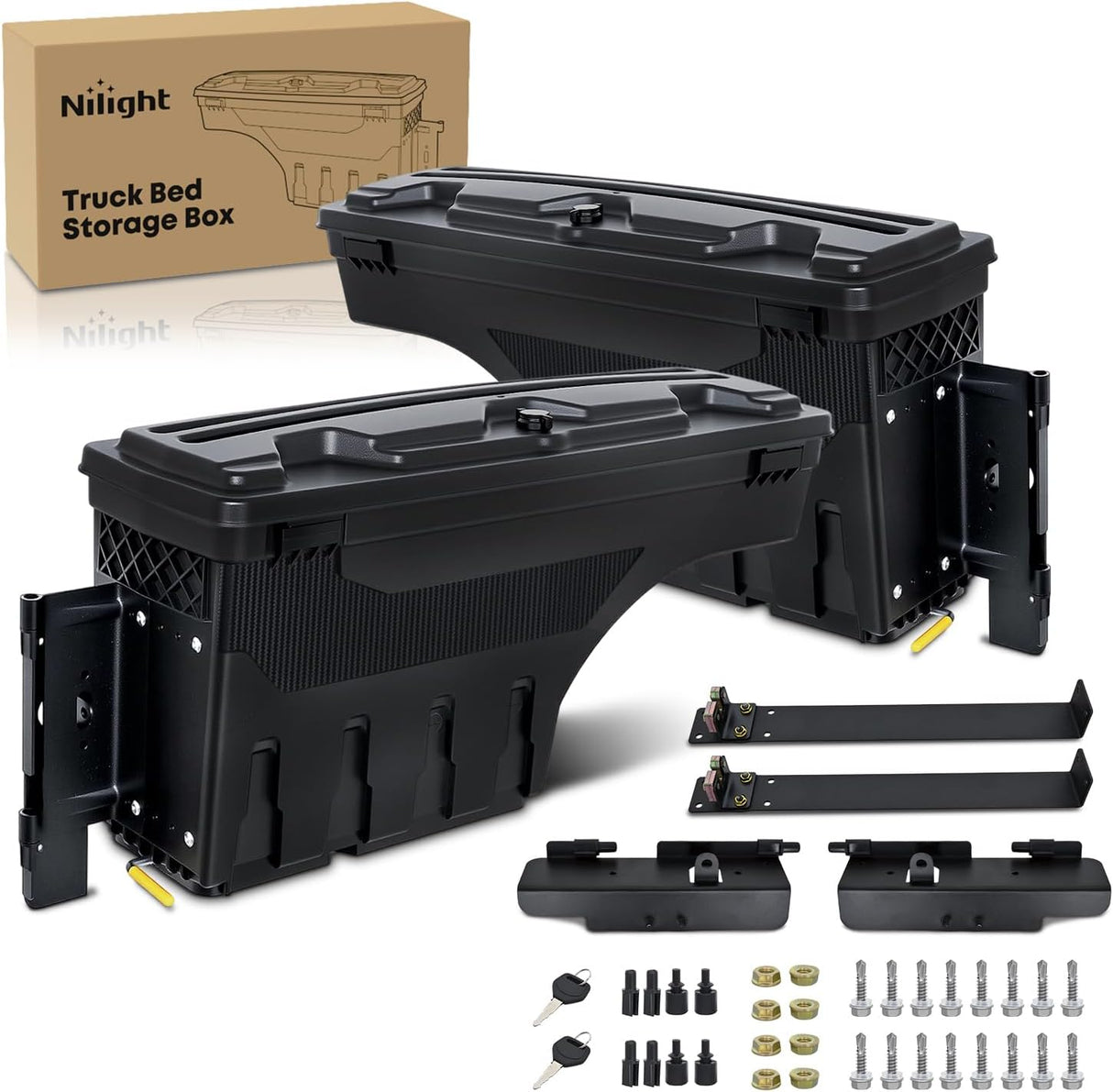 Truck Bed Tool Box Driver Side & Passenger Side Truck Tool Box Fit for Ford F-150 1999-2014 ABS Swing Case Truck Bed Storage Box with Lockable Lid Waterproof Wheel Well Toolbox Black