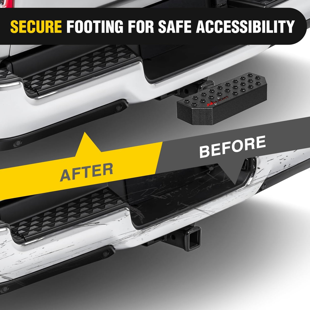 Hitch Step with 2 Inch Hitch Receiver Rear Bumper Guard Protector 11.9 Inch with 5/8 Inch Hitch Pin Clip Upgraded Textured Black Anti Slip Hitch Step Bar for Pickup Truck Car SUV