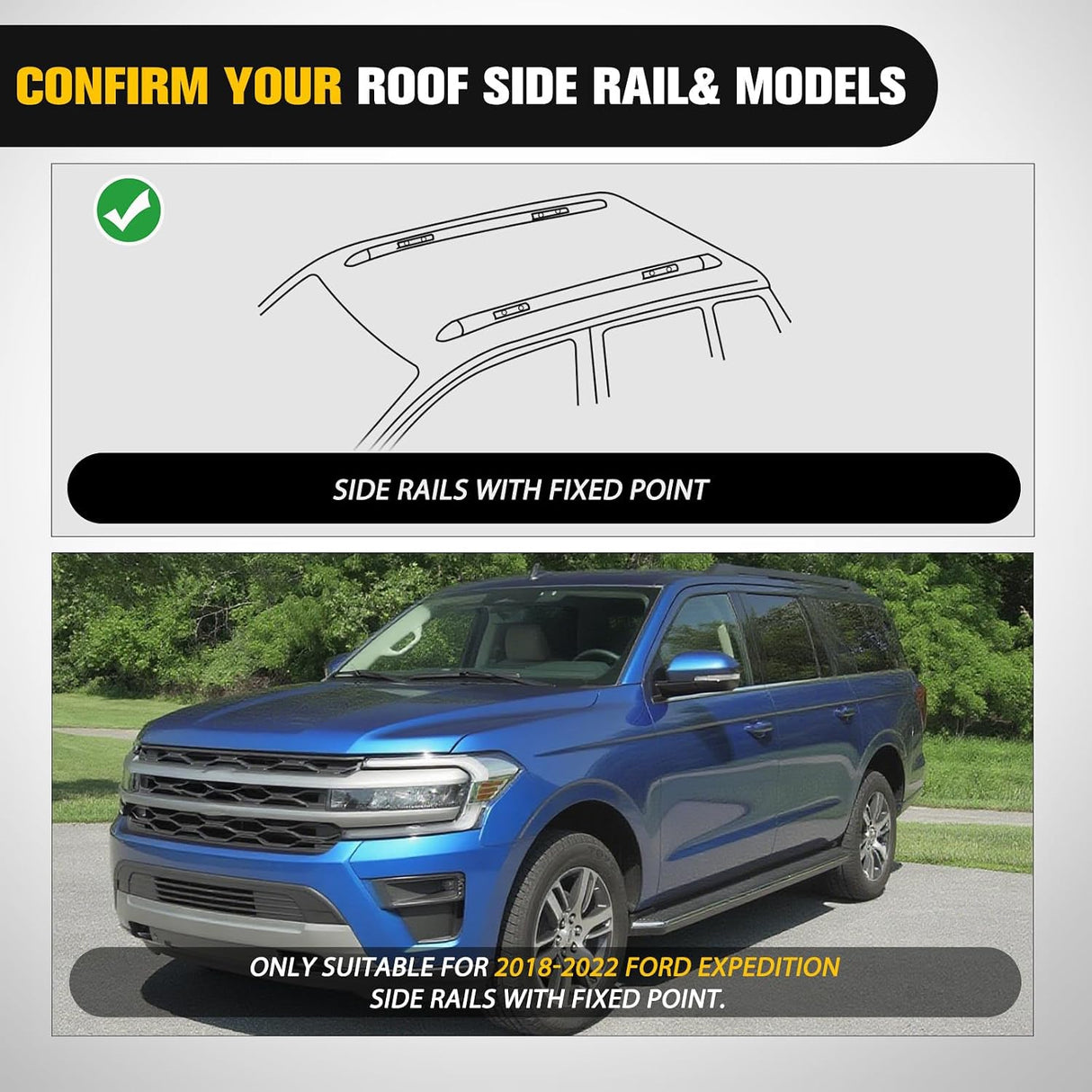Roof Rack Cross Bars Compatible with Ford Expedition 2018 19 20 21 2022 with Side Rails, Adjustable Aluminum Less Wind Noise Car Crossbars for Cargo Carrier Luggage Box Kayak Tent Snowboard