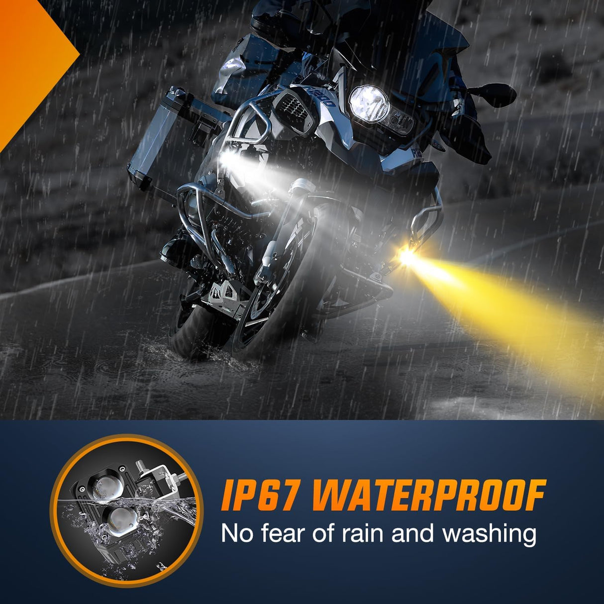 Motorcycle Driving Lights 2.5 inch White Amber Spot Beam Fog Light LED Pods IP67 Waterproof Auxiliary Offroad Lighting for Motorbike Dirt Bike e-Bike Scooter Snowmobile ATV UTV SUV Truck