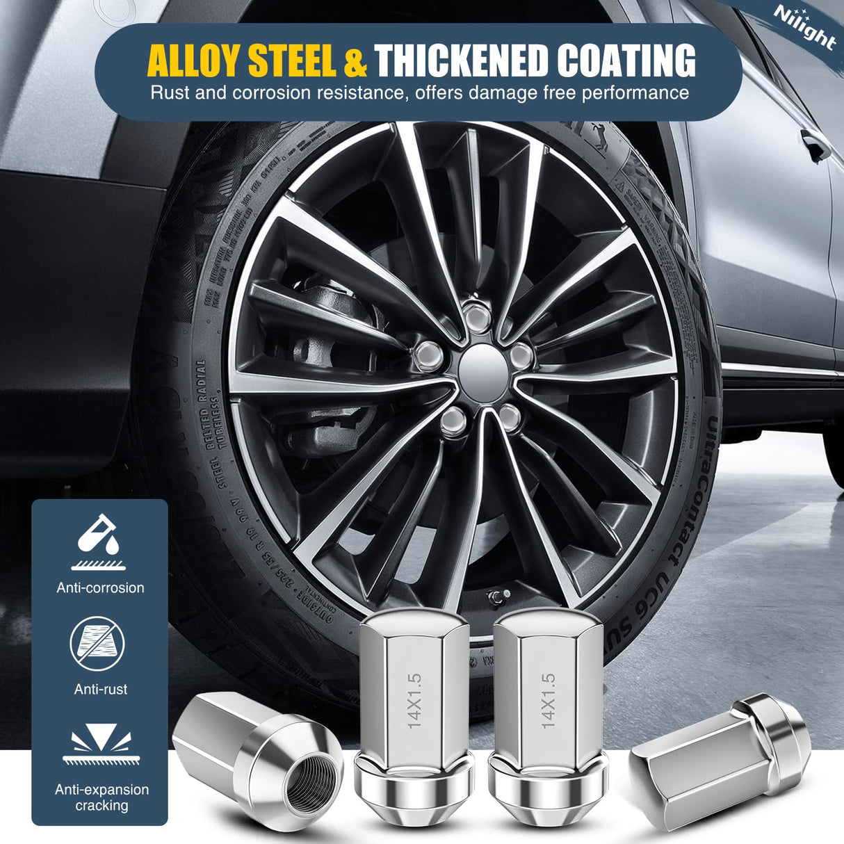 32PCS M14x1.5 Lug Nuts Compatible with 2012+ RAM 2500 3500 | for 2008+ Chevy Silverado/GMC Sierra 2500 3500 One-Piece Solid Chrome Steel Aftermarket Wheel Nuts Replace
