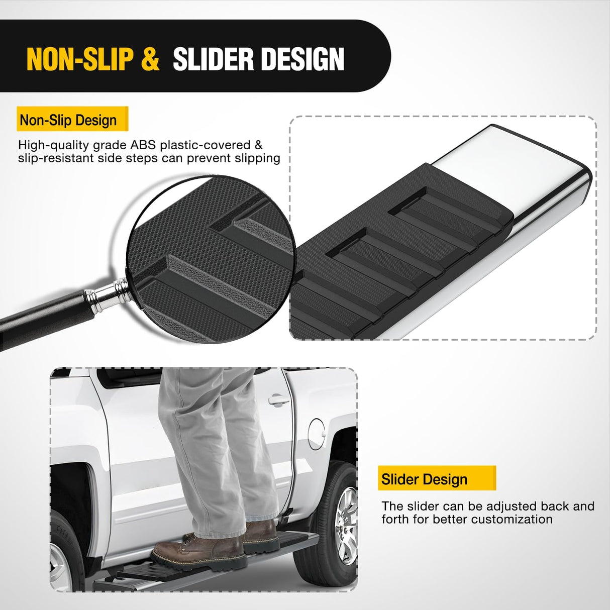 Running Boards for Toyota Tacoma 2005-2023 Double Cab | for 2 Full-Size Door & 2 Half-Size Door 6 Inch Side Step Nerf Bars Stainless Steel