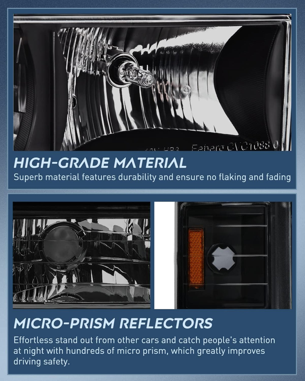 1994-1998 GMC C10 Sierra Yukon Suburban Headlight Assembly Chrome Case Smoke Reflector Nilight