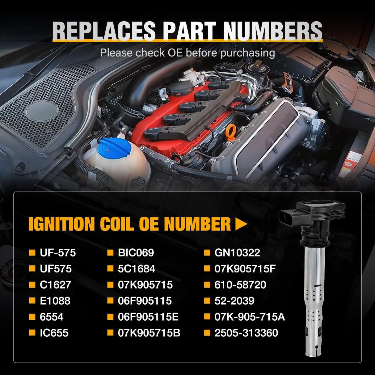 Ignition Coil Pack Fit for Volkswagen Audi VW Jetta Rabbit Beetle Passat Golf Tiguan GTI Eos CC Quattro A3 A4 A5 Q3 2005 2006 2007 2008 09 10 11 2012 2.5L L5 OE# UF575 Ignition Coils Set of 5