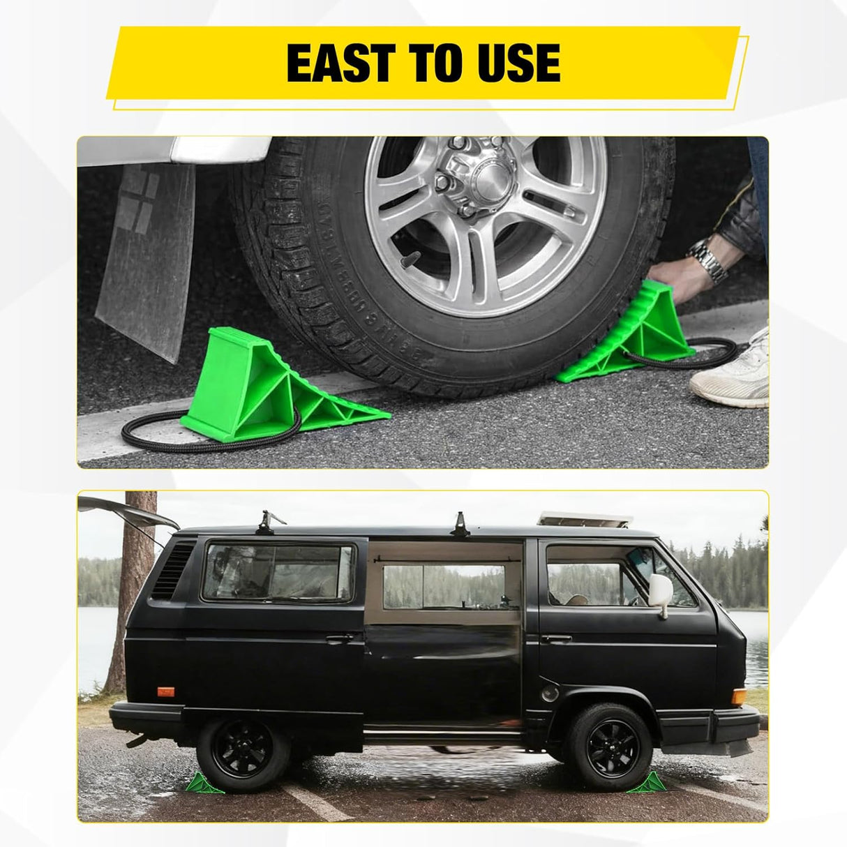 Wheel Chocks, Heavy Duty Wheel Stopper for Car, Truck, RV, Trailer, Caravan, Motorcycle, 8.7 Inch x 4.8 Inch x 4.2 Inch, 2-Pack(Green)