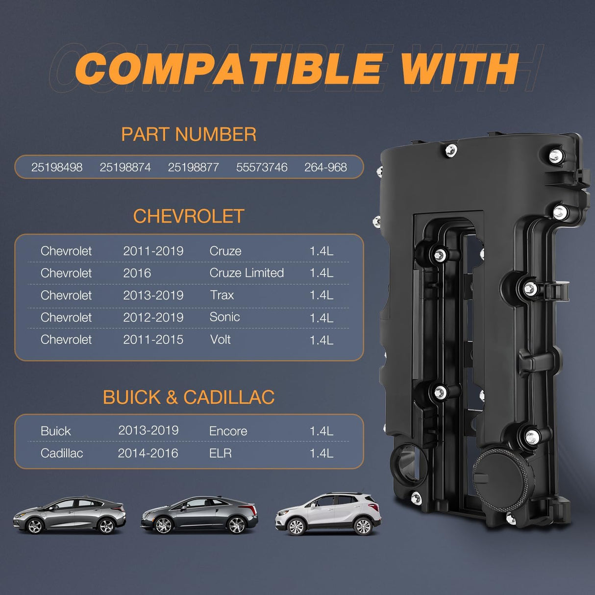 Engine Valve Cover for Cadillac ELR 2014 2015 2016, Buick Encore & chevy Trax 2013-2016 2017 2018 2019, for Chevy Cruze 2011-2019, Cruze Limited 2016, Sonic 2012-2019 (Bolts Included)