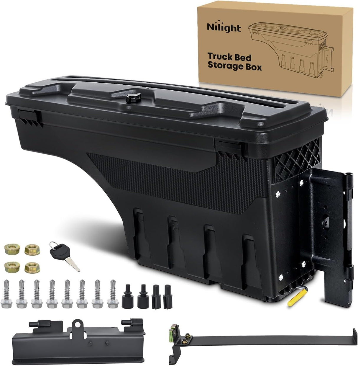Truck Bed Tool Box Passenger Side Truck Tool Box Fit for Chevy Silverado GMC Sierra 1500 2500 3500 2007-2018 ABS Swing Case Truck Bed Storage Box w Lockable Lid Waterproof Wheel Well Toolbox