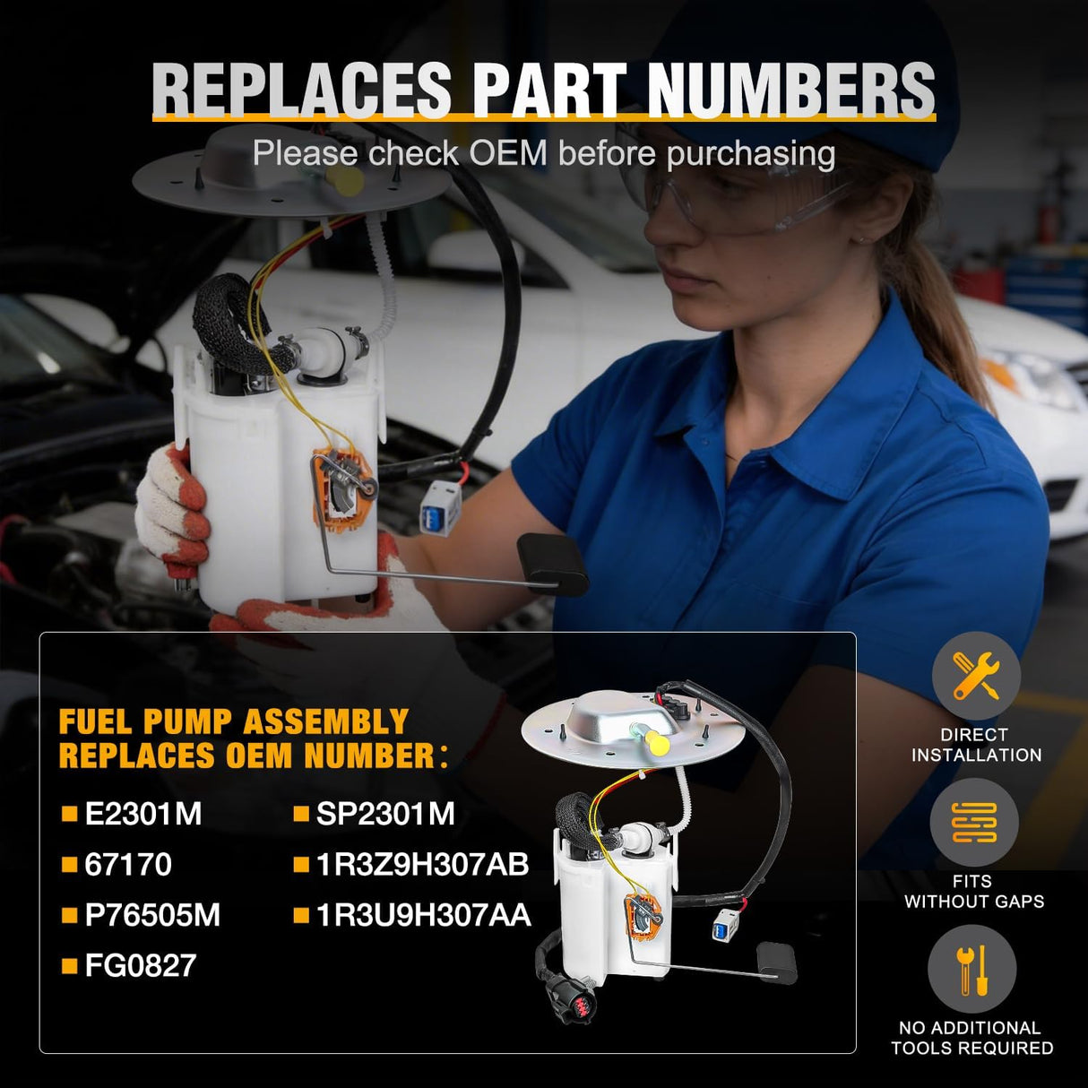 Fuel Pump Assembly E2301M Fit for Ford Mustang 2001 2002 2003 2004 | for V6 3.8L 3.9L 4.6L Automotive Replacement Electric Fuel Pumps Module Assembly Replaces # FG0827 P76505M SP2301M