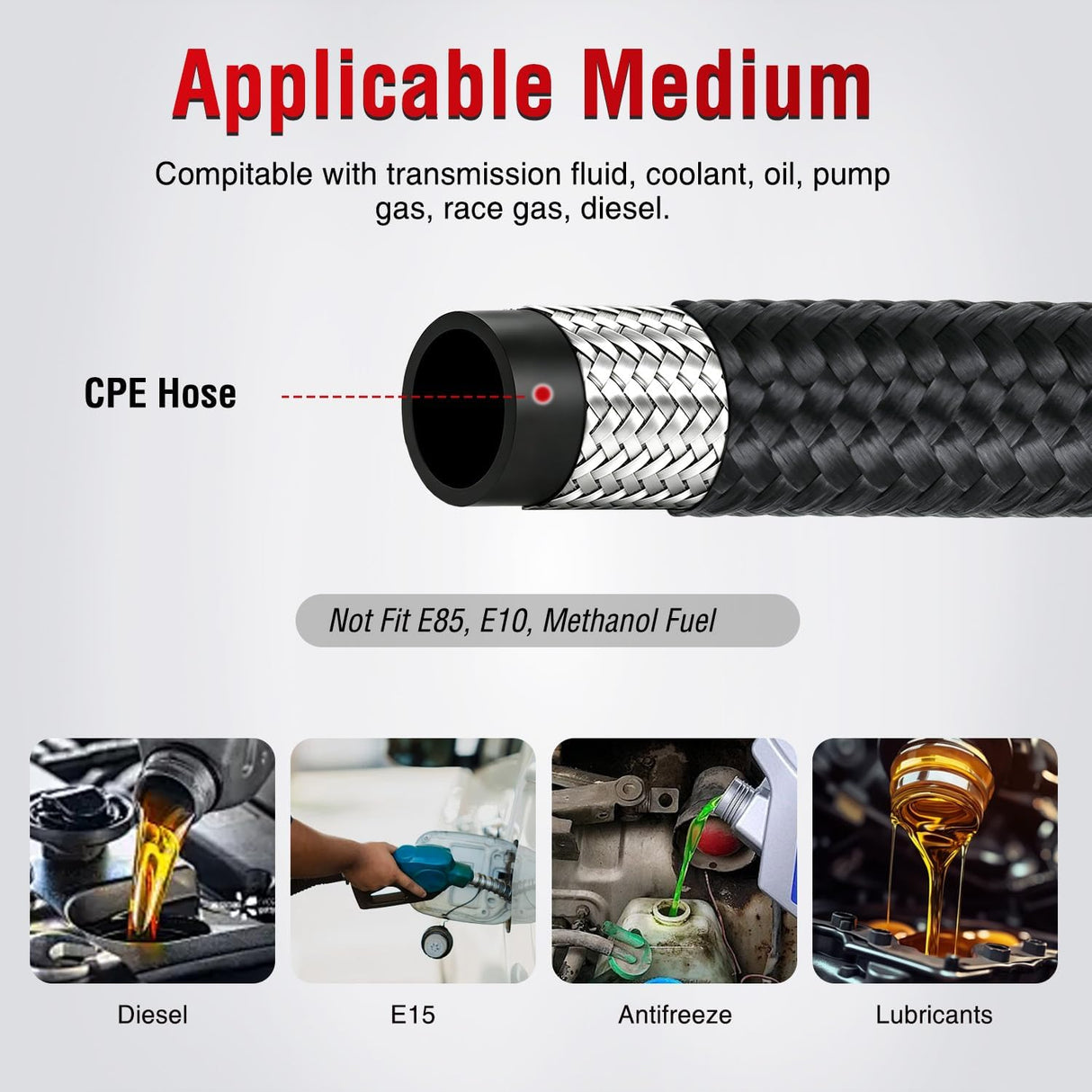 8AN 20FT CPE Nylon Stainless Steel Braided Fuel Line Hose Only | High Pressure Oil Gas Diesel Tube for Transmission Oil Cooler Vacuum Lines