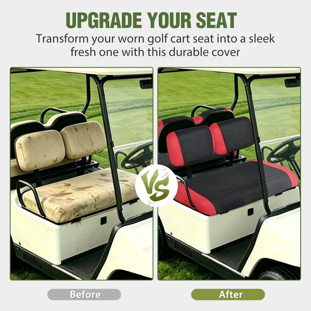Golf Cart Seat Covers Set Red Black for Club Car DS Yamaha | Breathable Sandwich Mesh Sun Scratch Resistant Washable No Staple Fits 1982-2000 Club Car DS Yamaha G22 G19 G16 G9 G2