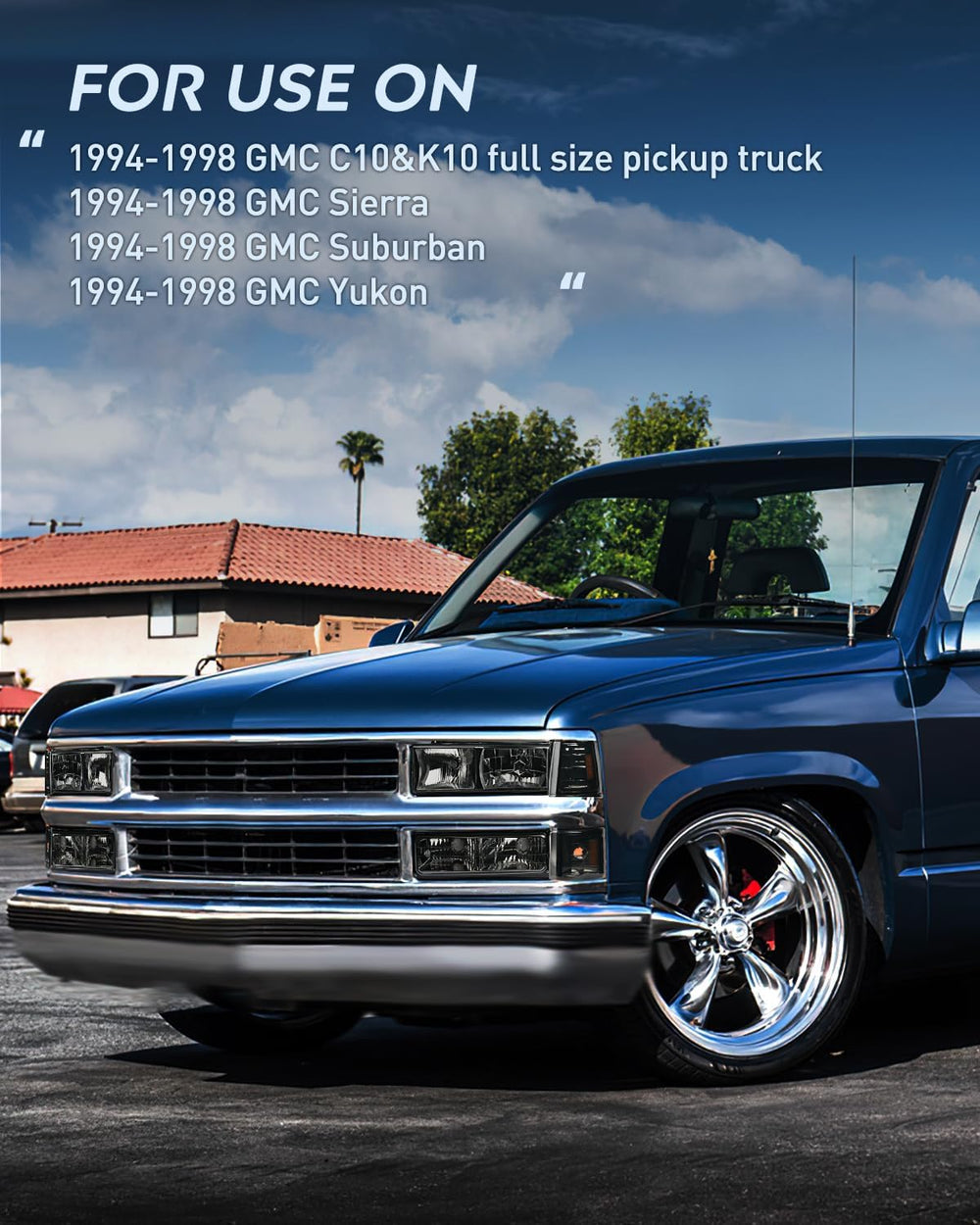 1994-1998 GMC C10 Sierra Yukon Suburban Headlight Assembly Chrome Case Smoke Reflector Nilight