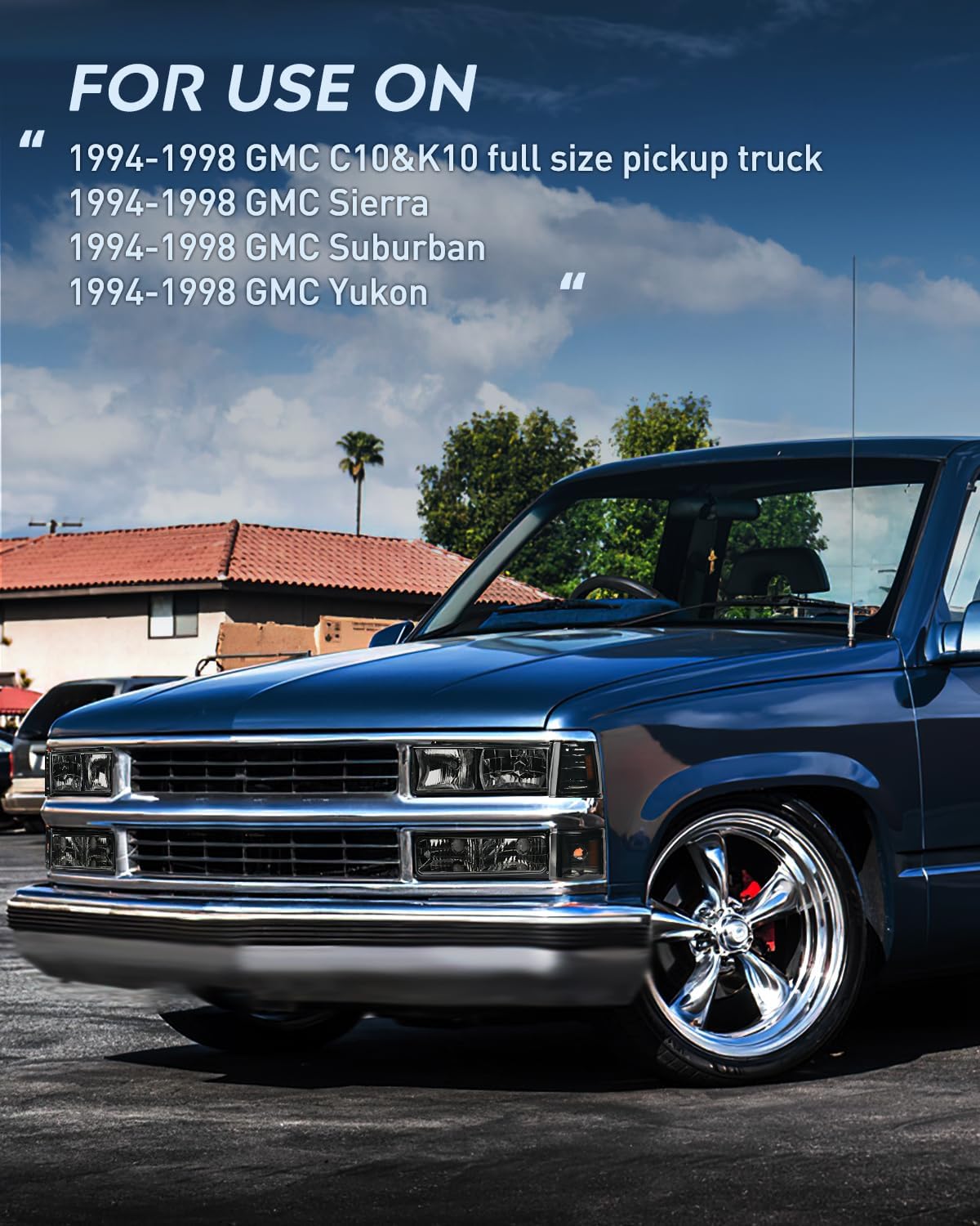 1994-1998 GMC C10 Sierra Yukon Suburban Headlight Assembly Chrome Case Smoke Reflector Nilight