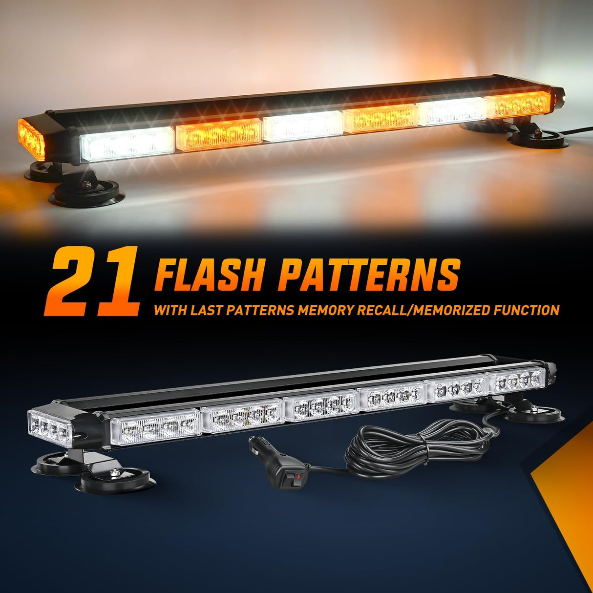 29.5 Inch Roof Top Amber White Strobe Lights 56LED Hazard Emergency Warning Light Bar Magnetic Mount Nilight
