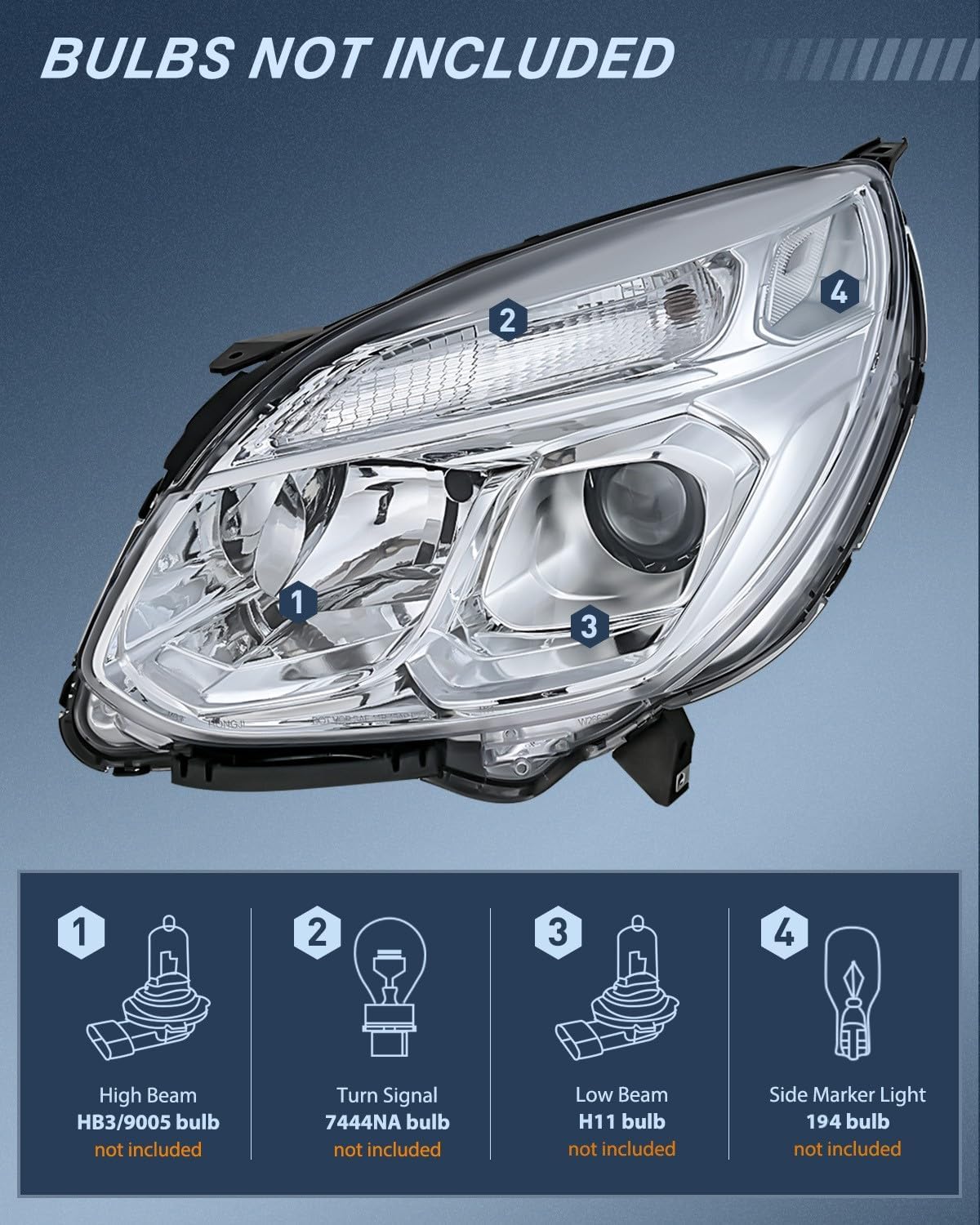 Headlight Assembly Compatible with 2016 2017 Chevy Equinox OE Style Projector Replacement Halogen Headlights Chrome Housing Clear Reflector Headlamp Passenger and Driver Side
