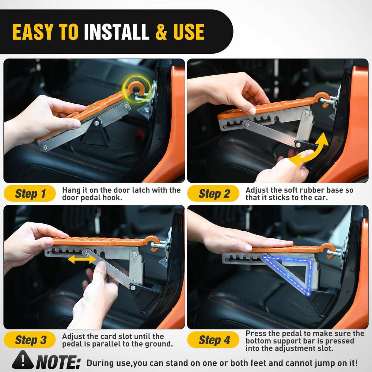 Car Door Step Universal Aluminum Latch Step for Car Roof Access Portable Folding Car Door Latch Hook Step Multi-Adjustable Both Feet Stand Pedal Max Load 500 Lbs for Truck Suv Vehicles, Orange