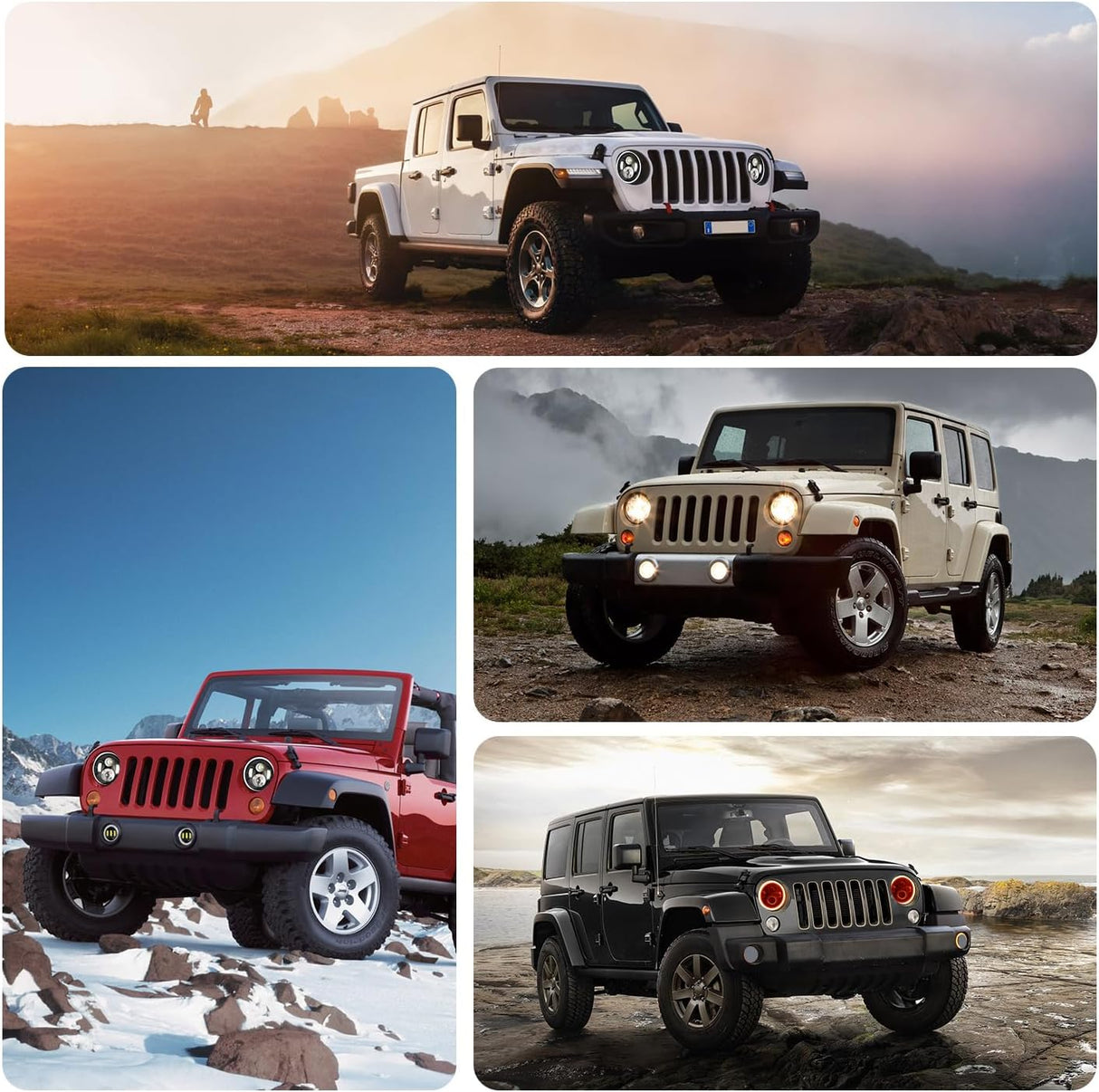 7 Inch Round LED Halo Headlights and 4 IN Fog Lights w/Turn Signal Amber White DRL High Low Beam Compatible with 2007 2008 2009 2010 2011 2012 2013 2014 2015 2016 2017 2018 Wrangler JK JKU