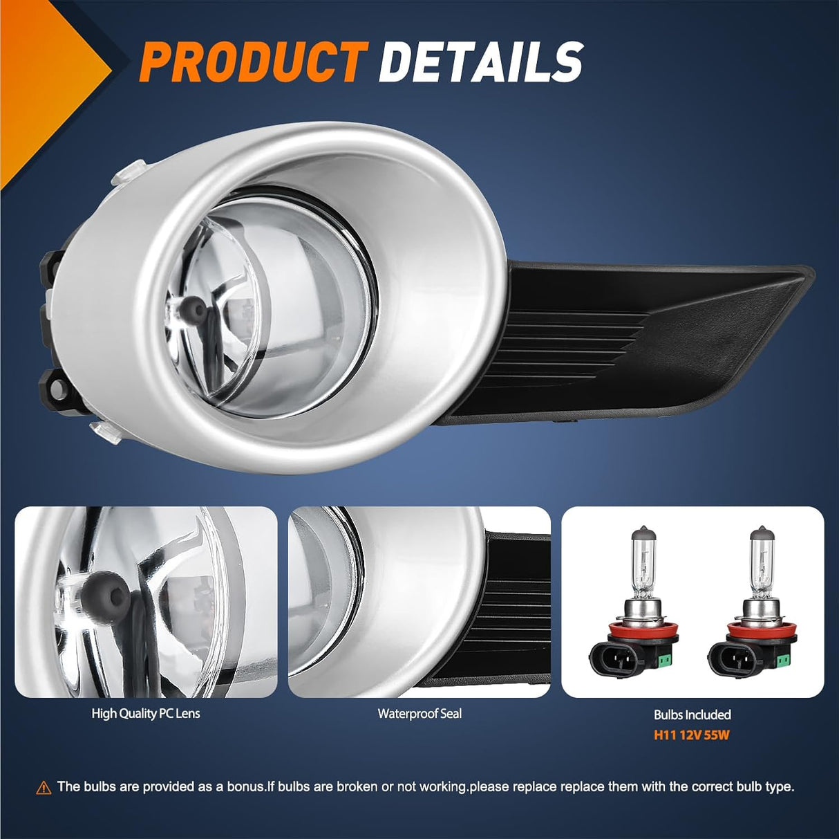 Fog Lights Assembly Compatible with 2008 2009 2010 2011 Toyota Highlander Left Driver and Right Passenger Side Clear Lens w/H11 12V 55W Bulbs