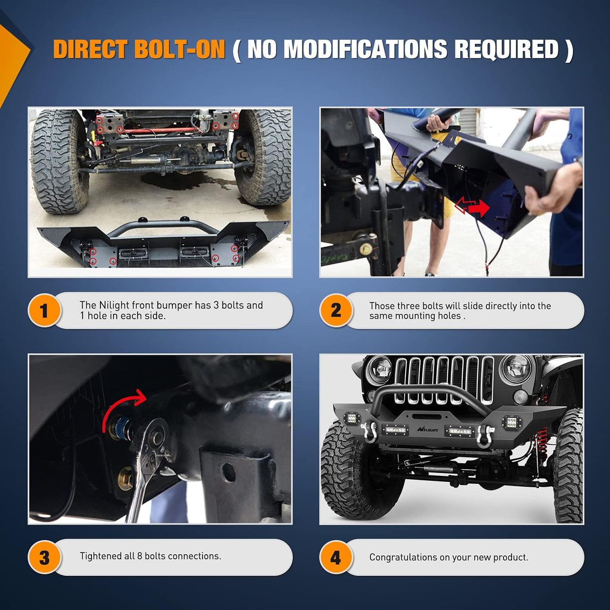 Front Bumper Compatible for 07-18 Wrangler JK & Unlimited Rock Crawler Bumper with 4 x LED Lights Winch Plate and 2 x D-Rings Upgraded Textured Black