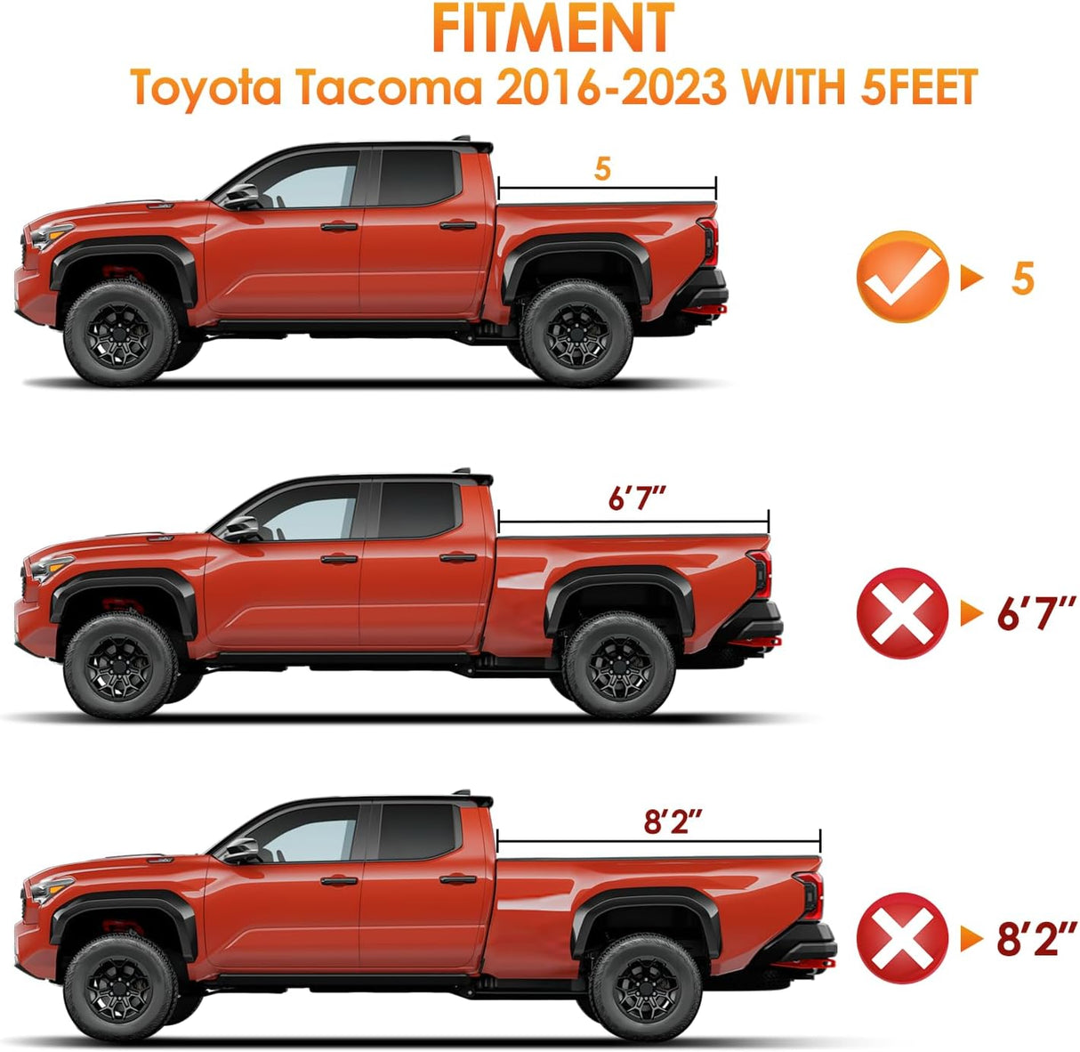 Soft Tri-fold Truck Bed Tonneau Cover Fits for Toyota Tacoma 2016 2017 2018 2019 2020 2021 2022 2023-5ft