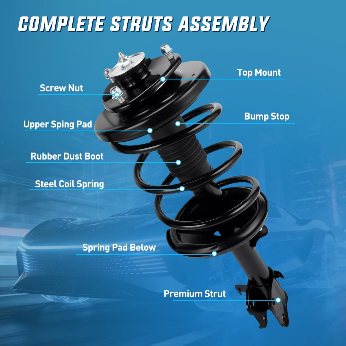 Front and Rear Struts Shocks Complete Assembly Kit Fit for Honda Pilot 2003-2008 Acura MDX 2001 2002, Pair Front Struts Coil Spring & 2 Rear Shock Absorber Replace OE#171451 171452 37246, 4PCS