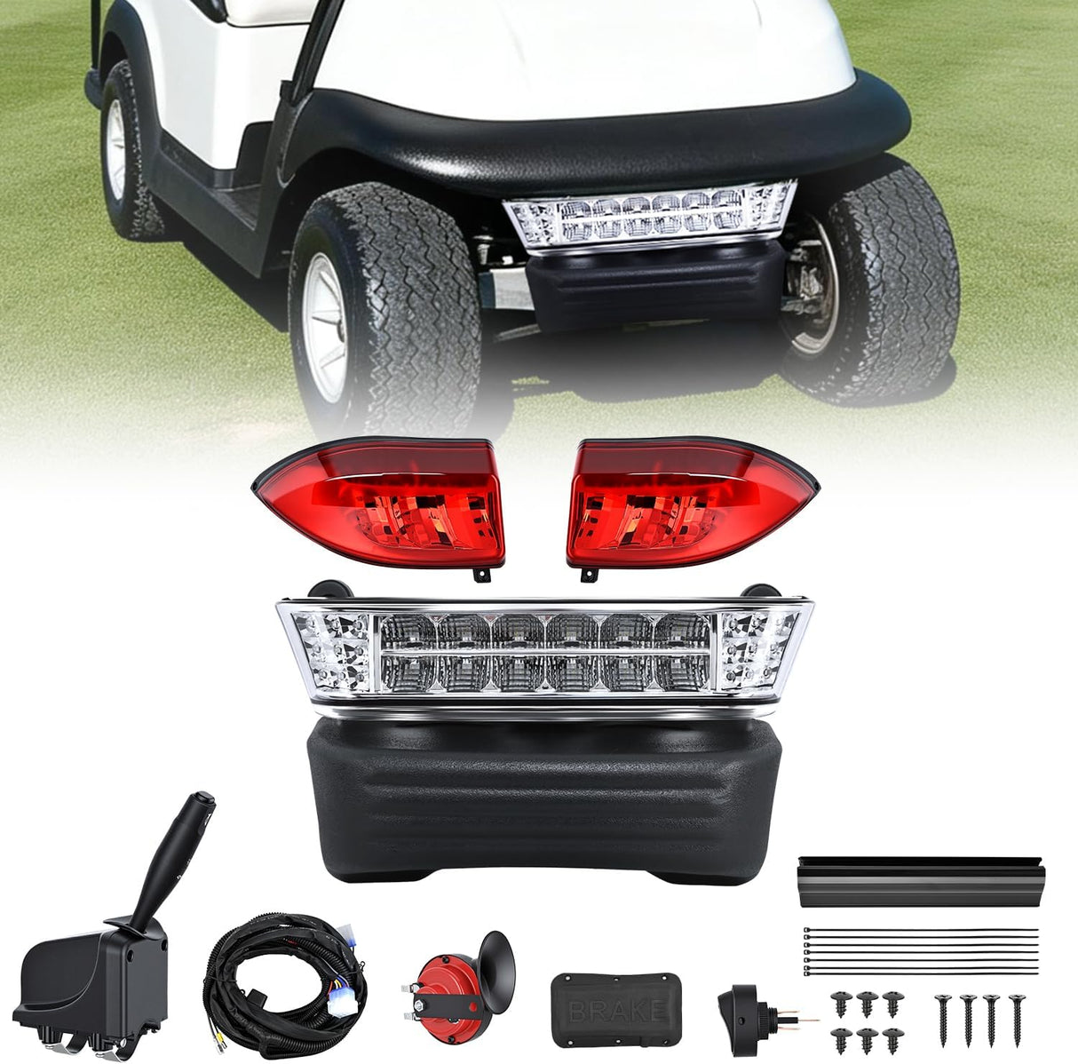 Golf Cart LED Light Kit 12V Stop Brake Turn Signal Club Car | Headlight Taillight Horn Waterproof Plug and Play Upgrade Kit for 2004-Up Club Car Precedent 2018-Up Tempo Electric Carts