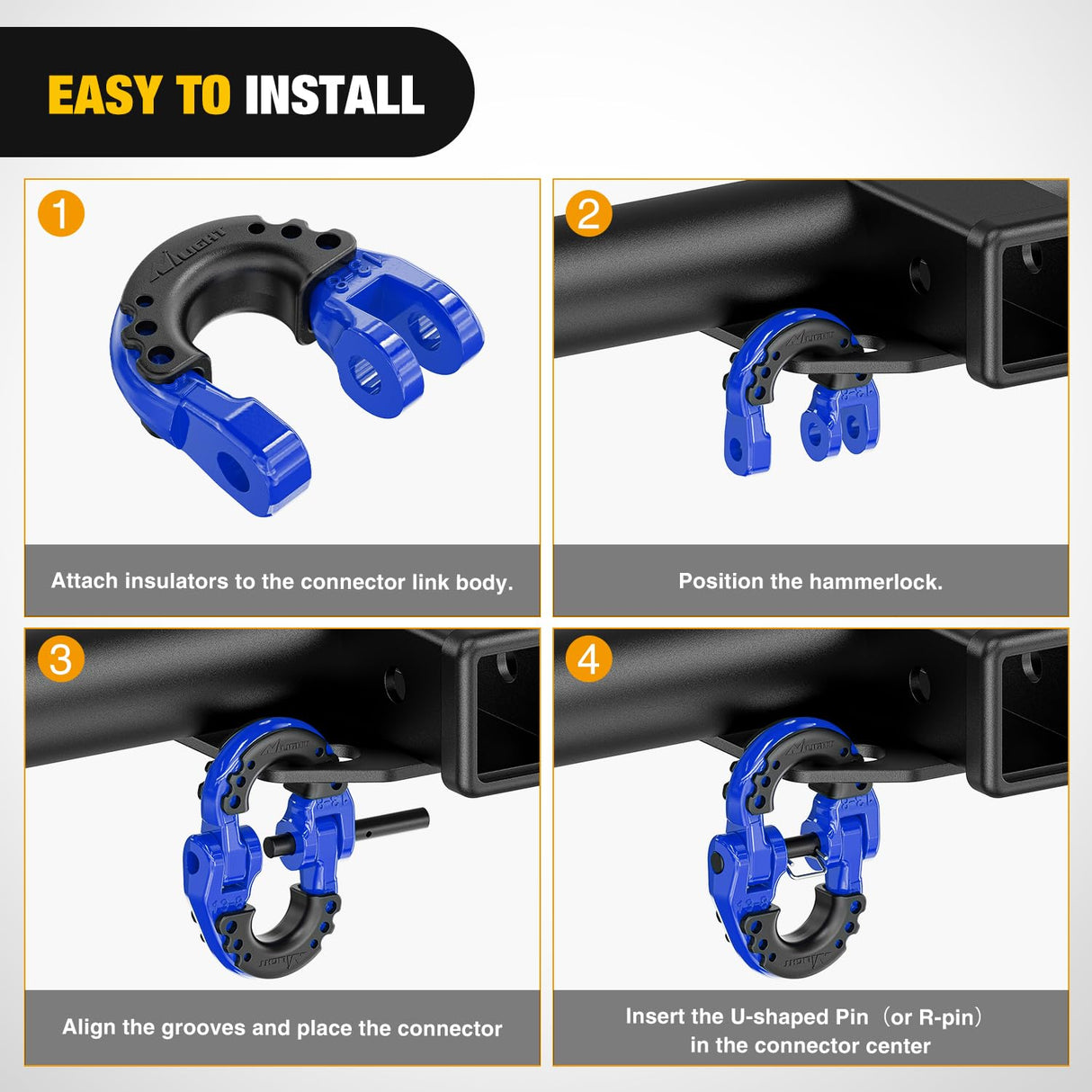 Safety Chain Connector Link, 1/2In Tow Hitch Hammerlock Coupling Link, 2 Pack Forged Steel Tow Chain Connector for Chain Link/Recovery Rope Link/Shackle, 12000 lbs Load Limit, Blue