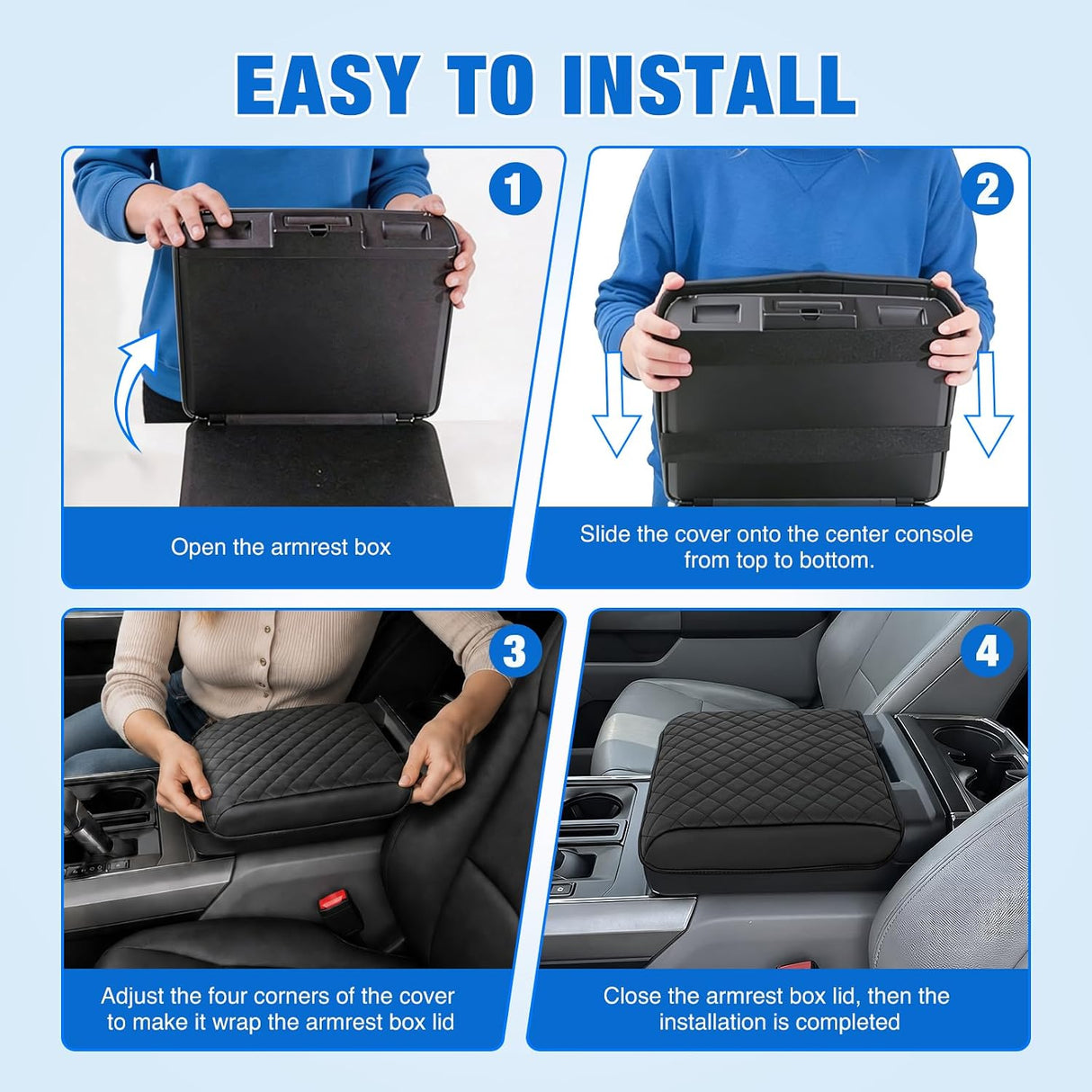 Center Console Cover for Ford F150 2021-2025 2026 Armrest Cushion | Nappa Leather Armrest Cover for Ford Car Accessories Waterproof Middle Console Cushion (Only fit for Work Surface Console)