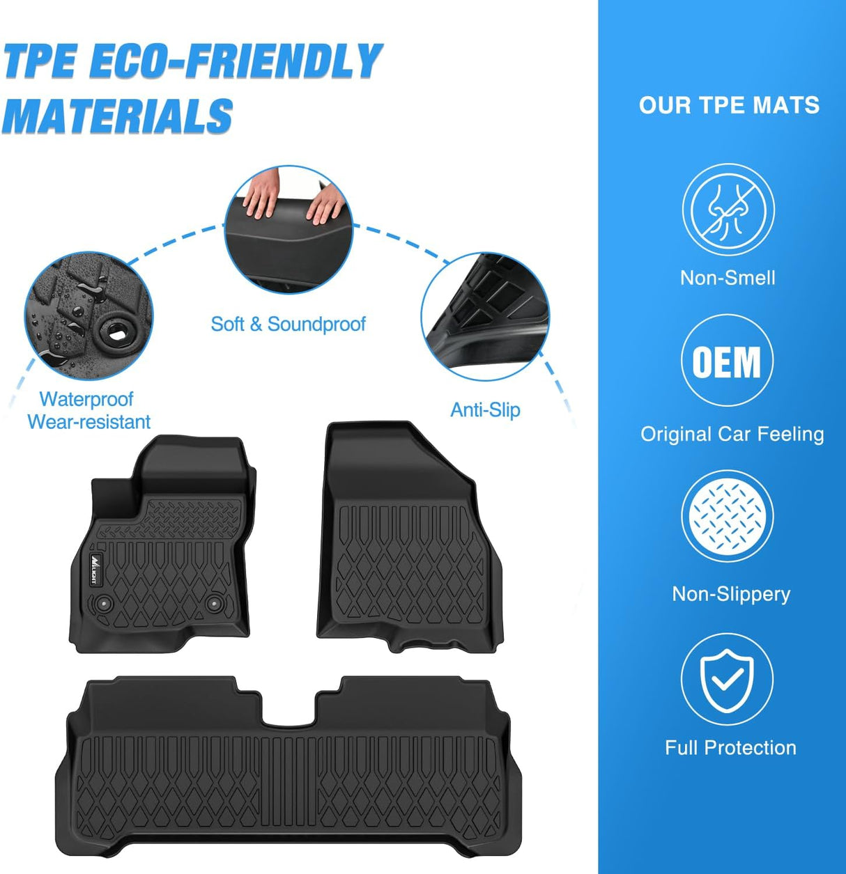 TPE Floor Mats for Chevy Bolt EUV 2022 2023 2024, All Weather Custom Fit Heavy Duty Floor Liners