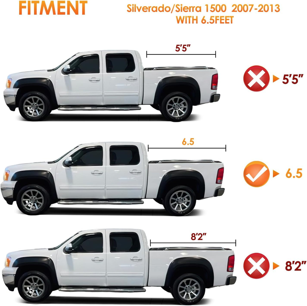 Soft Roll-Up Tonneau Cover Compatible with Chevy Silverado/GMC Sierra 1500 2007 2008 2009 2010 2011 2012 2013–6.5ft Truck Bed Cover