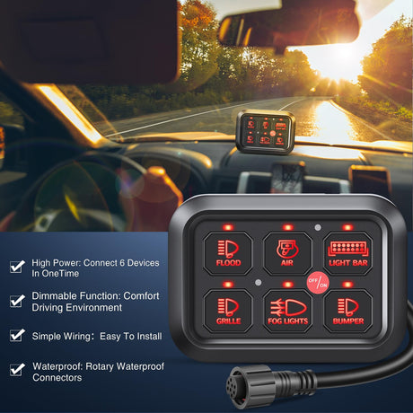 6Gang Multifunction Red Rocker Switch Panel System Nilight