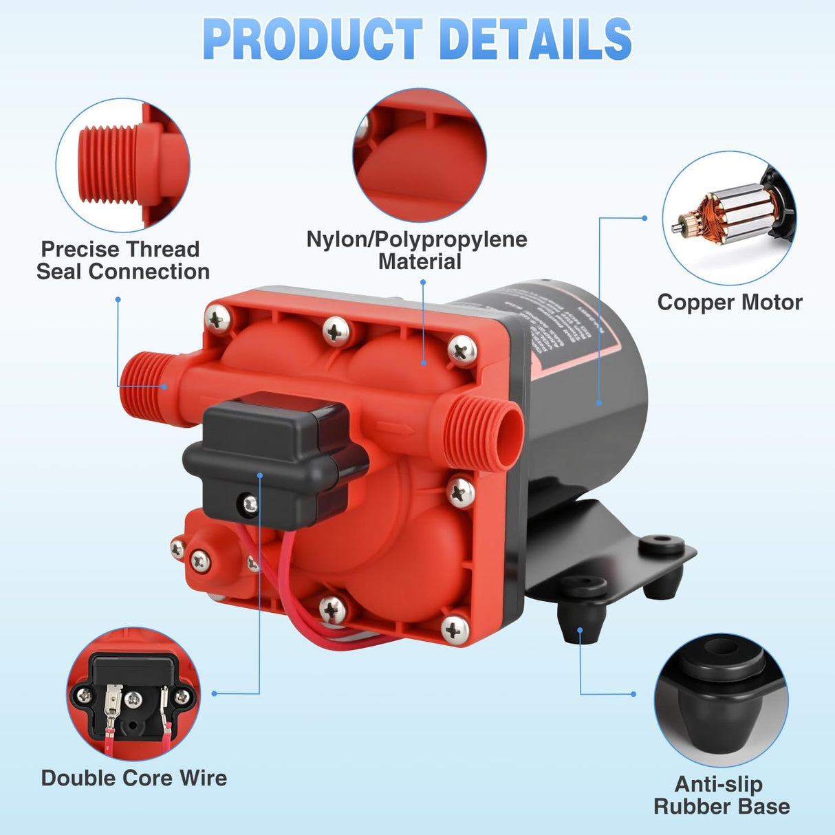 RV Water Pump, 12v Water Pump 3.0 GPM 55 PSI with Pressure Switch and Strainer Heavy Duty Diaphragm Pump 12 Volt DC Upgrade Self-Priming Low Noice for RV Camper Marine Yacht Caravan Trailer
