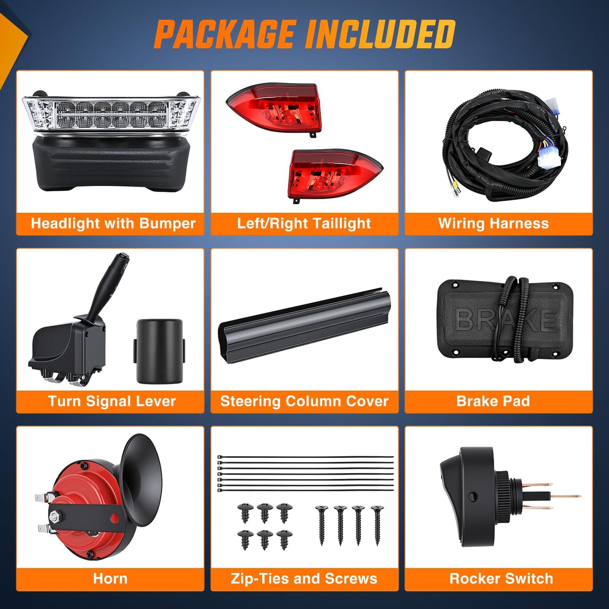 Golf Cart LED Light Kit 12V Stop Brake Turn Signal Club Car | Headlight Taillight Horn Waterproof Plug and Play Upgrade Kit for 2004-Up Club Car Precedent 2018-Up Tempo Electric Carts